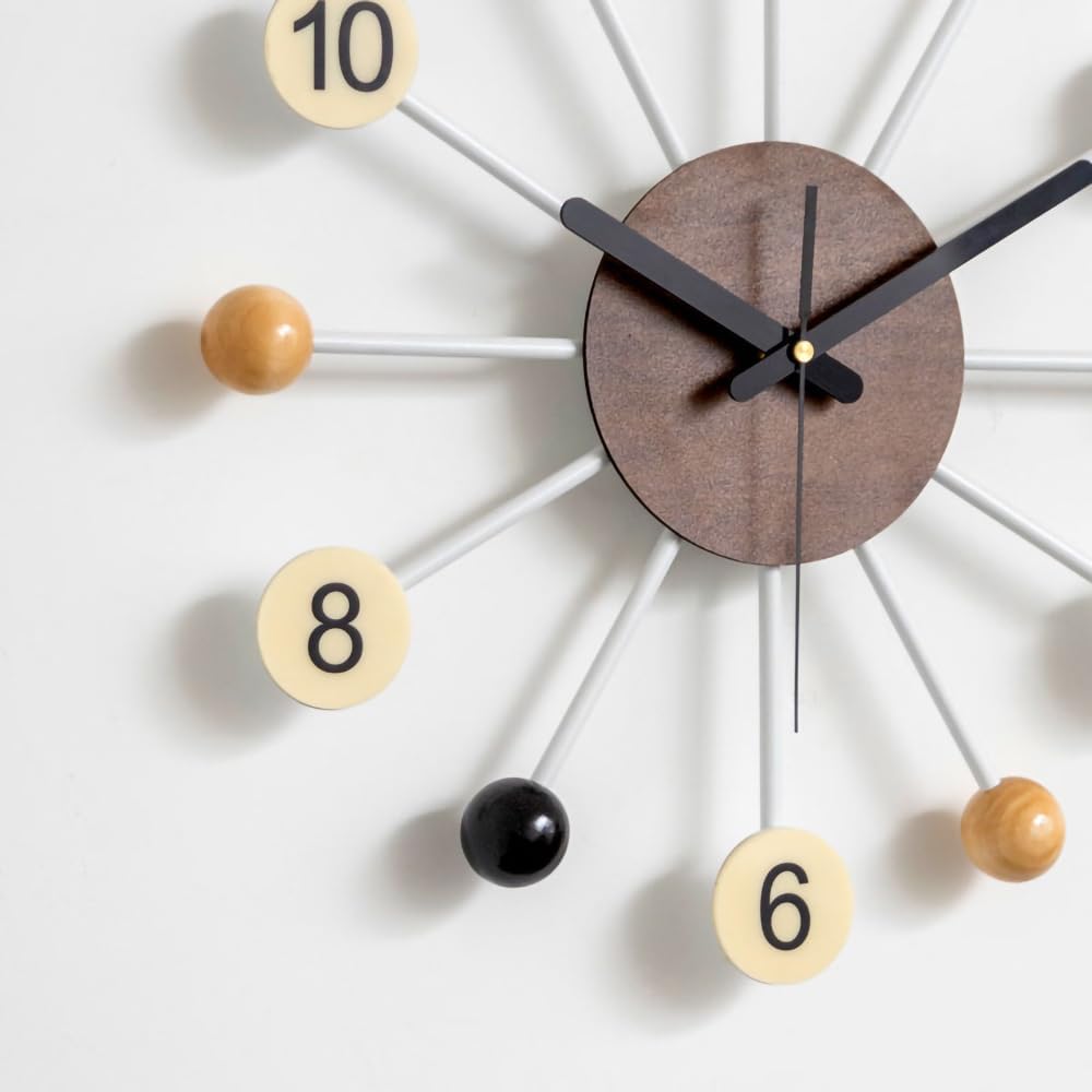 Big Wall Clock Mid Century Modern Silent Non Ticking 16 Inch Vintage Decorative Wood Ball Quartz Clocks for Living Room Office Kitchen